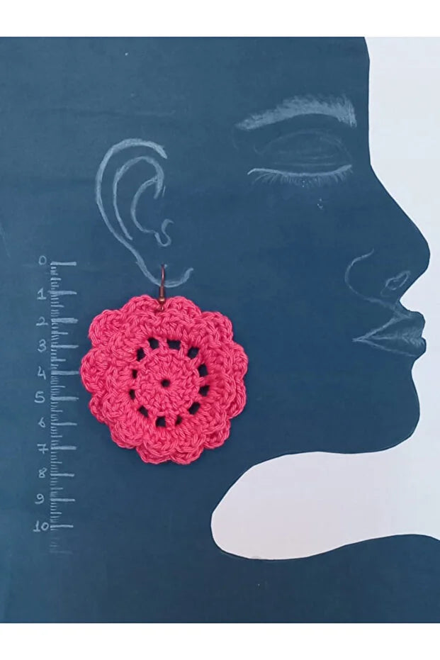 Handmade Pink Crochet Flower Earrings for Women