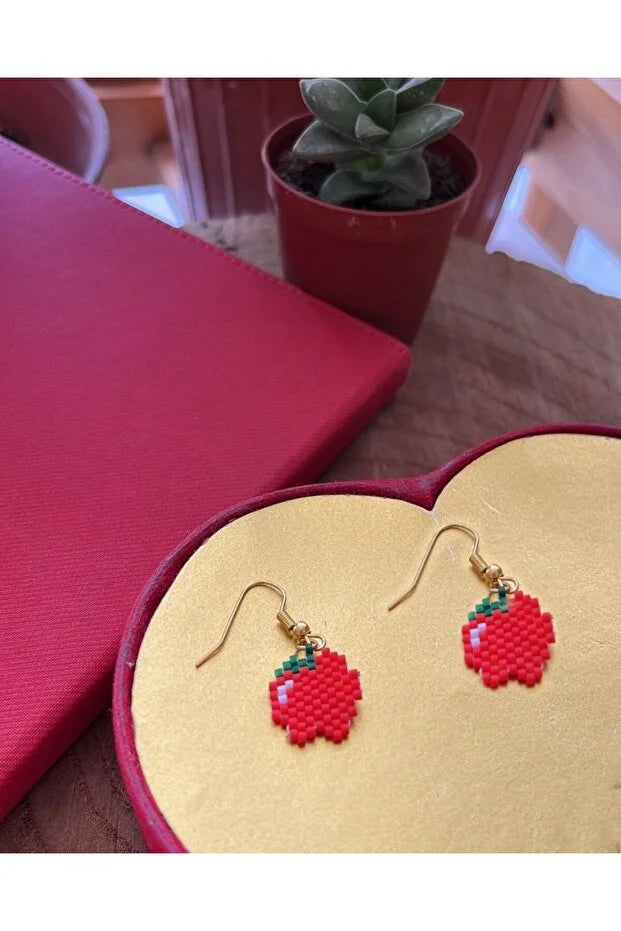 Women’s Handmade Apple Beaded Earrings – Miyuki Seed Bead Design