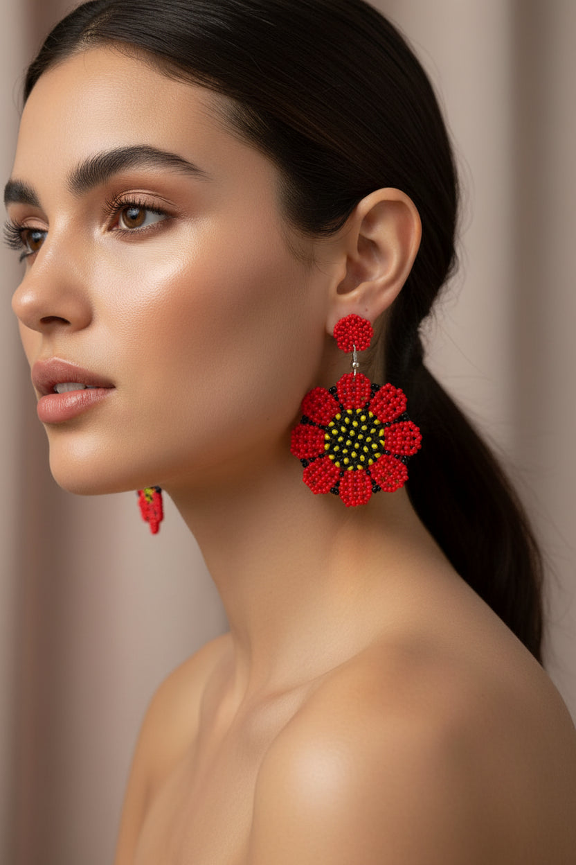 Women’s Handmade Seed Bead Flower Earrings – Boho Floral Design