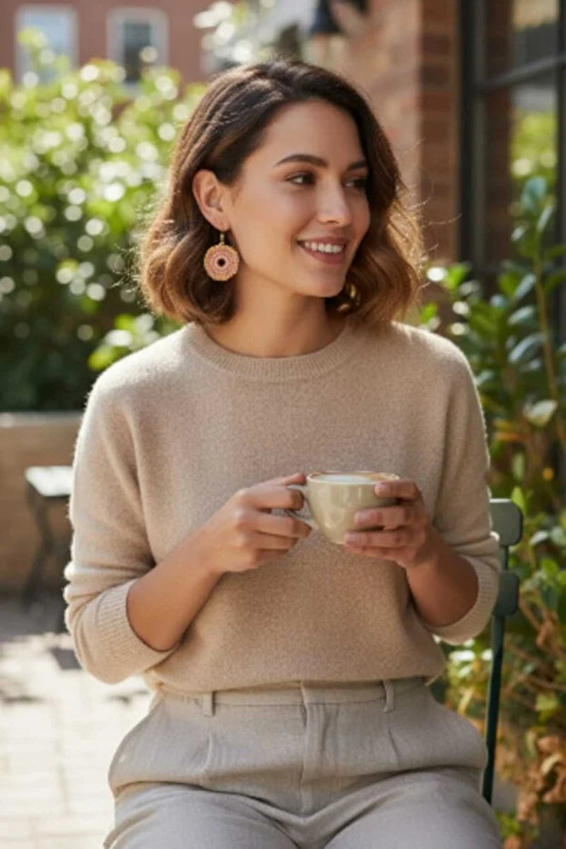 Women’s Handmade Rose Crochet Dangling Earrings – Circular Knit Design