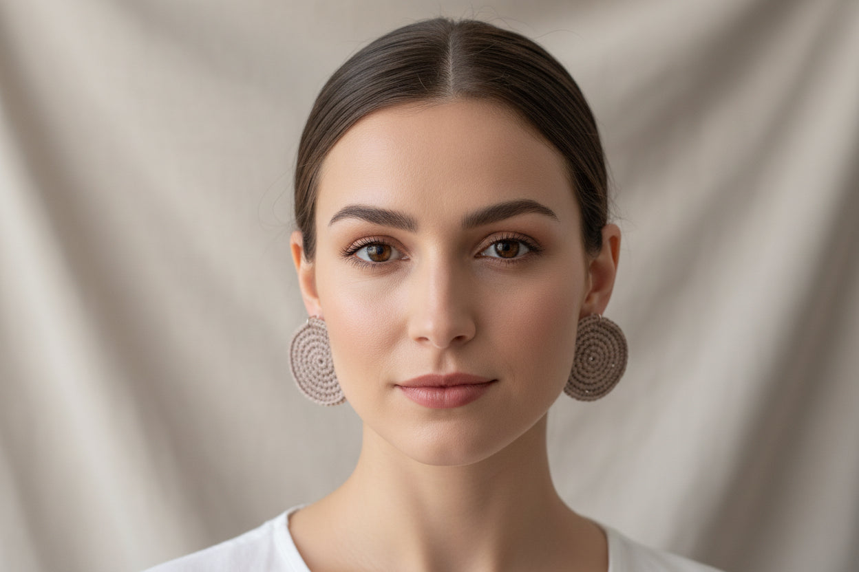 Handmade Crochet Round Rose Earrings for Women