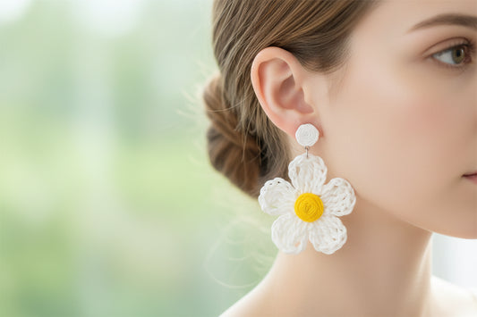 Women’s Handmade Crystal Daisy Earrings – Floral Bead Design