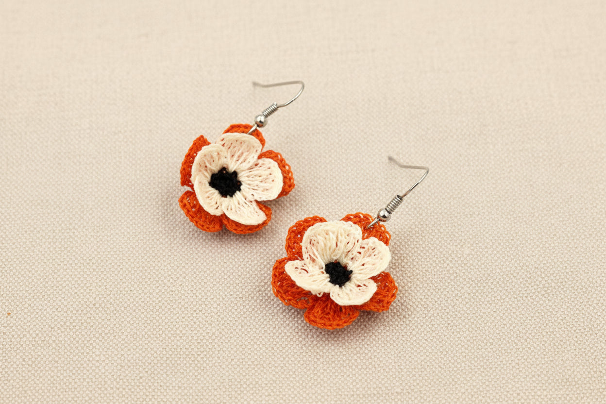 Handmade Orange & Violet Crochet Earrings for Women