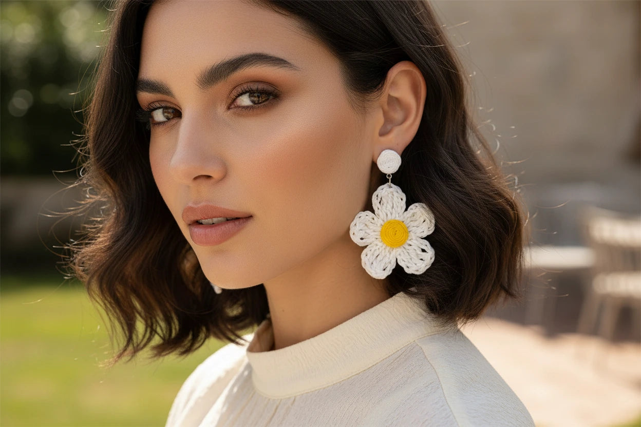 Women’s Handmade Crystal Daisy Earrings – Floral Bead Design