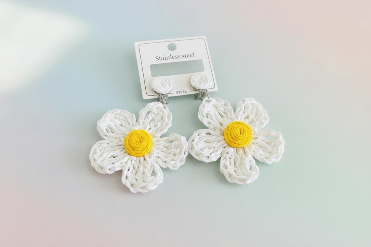 Women’s Handmade Crystal Daisy Earrings – Floral Bead Design