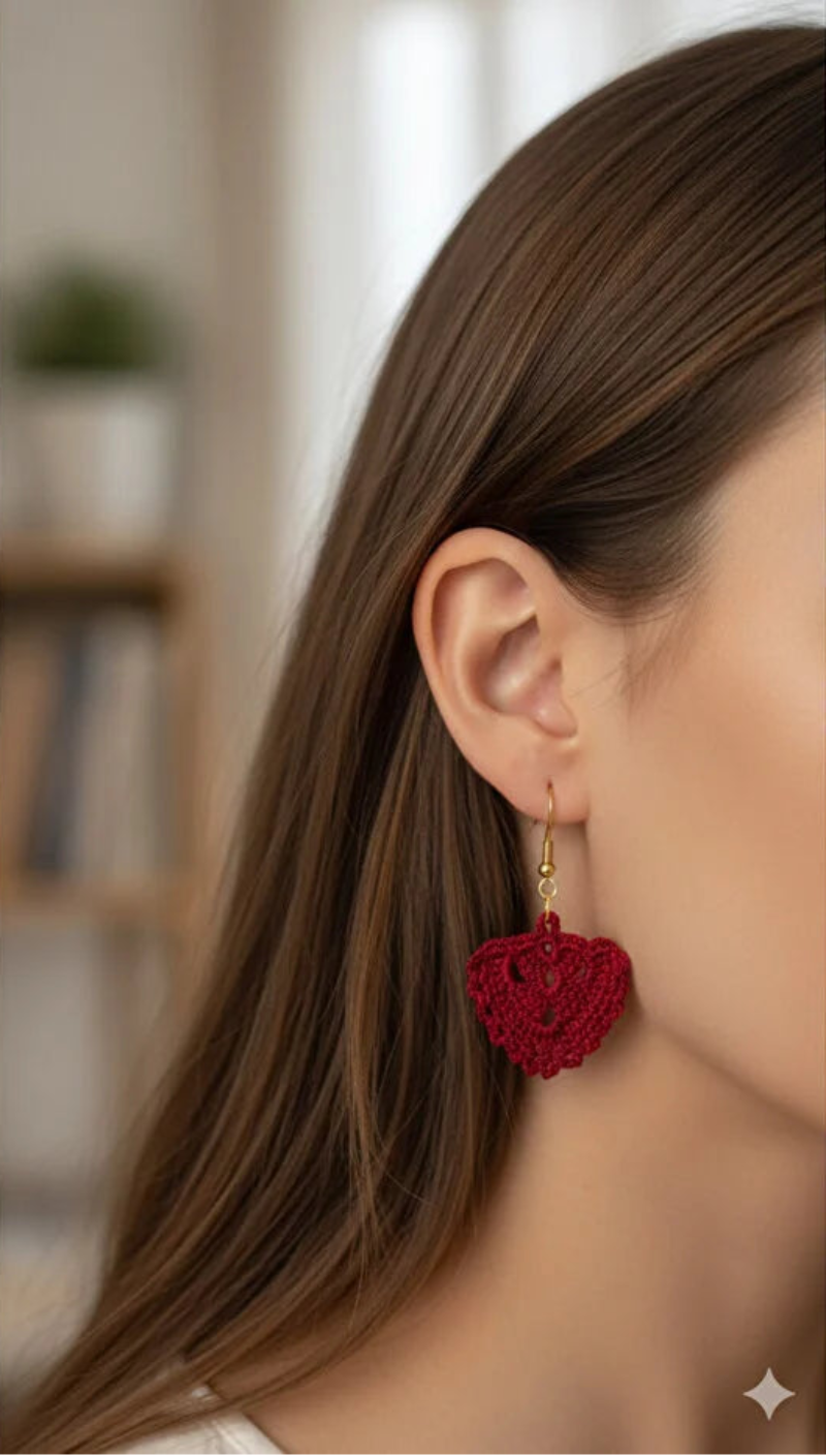 Handmade Red Crochet Earrings for Women 