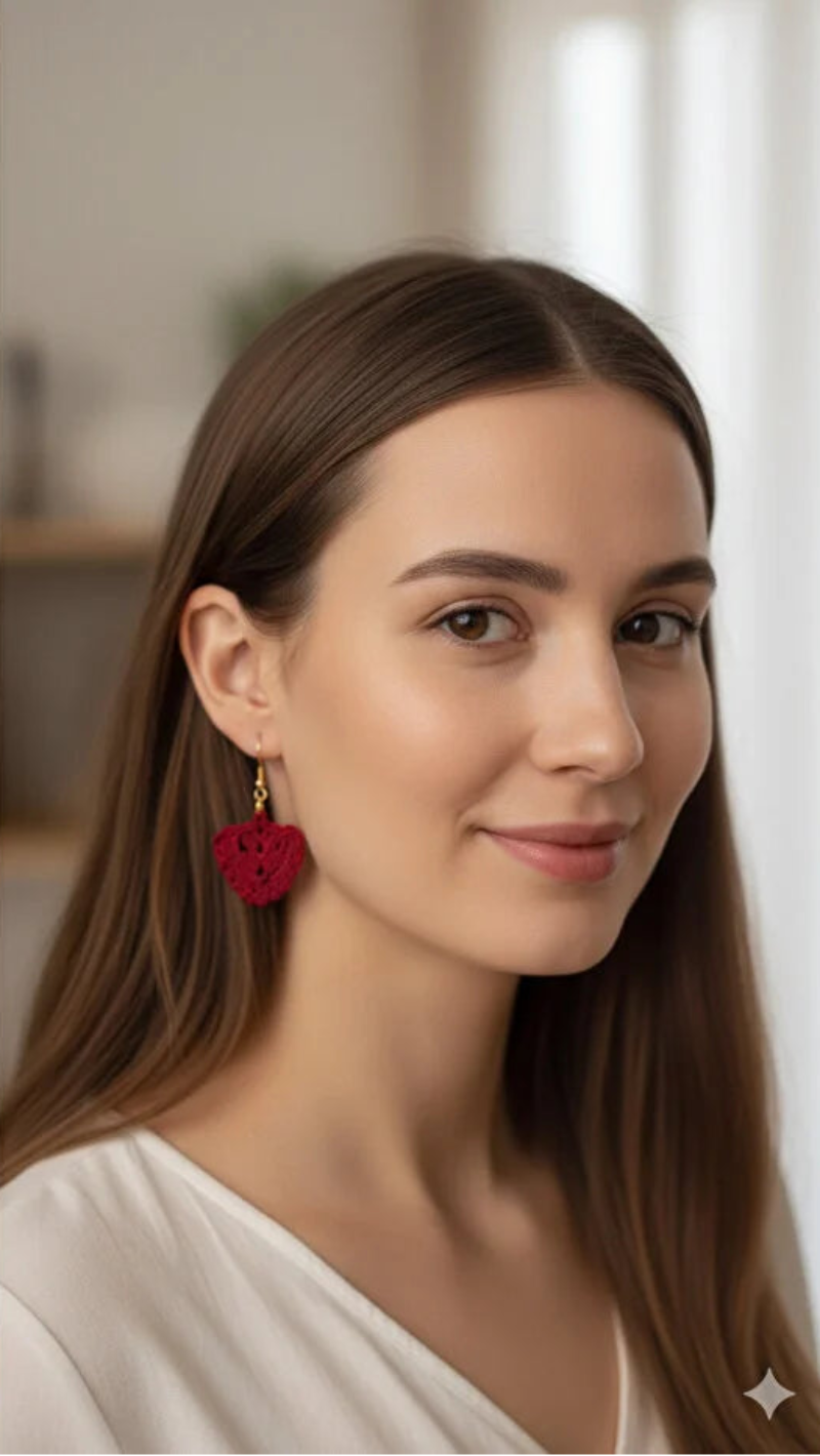 Handmade Red Crochet Earrings for Women 