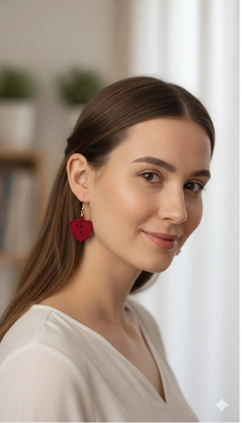 Handmade Red Crochet Earrings for Women 