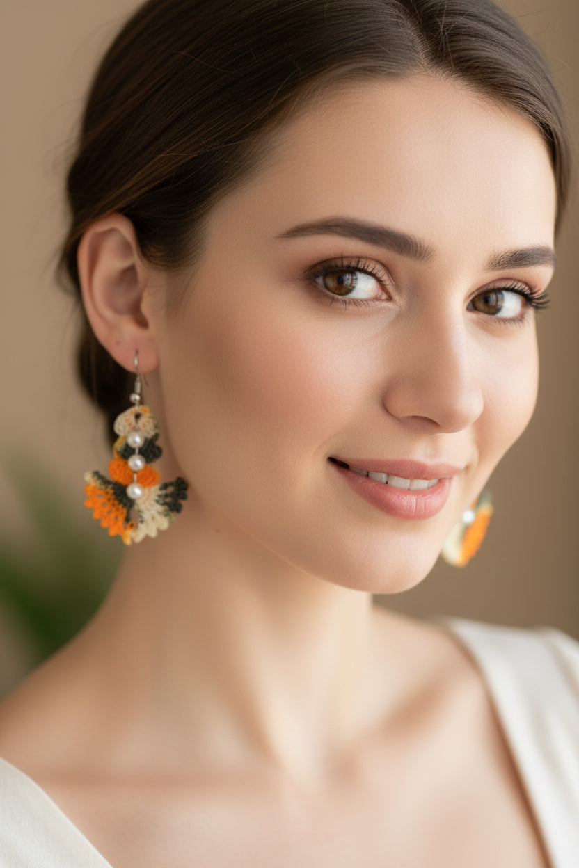 Handmade Pearl Bead Fan Earrings for Women