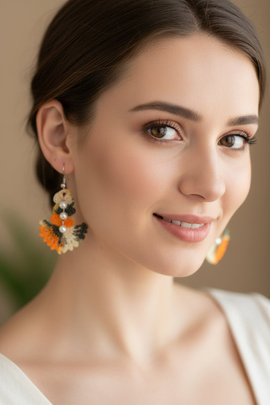 Handmade Pearl Bead Fan Earrings for Women