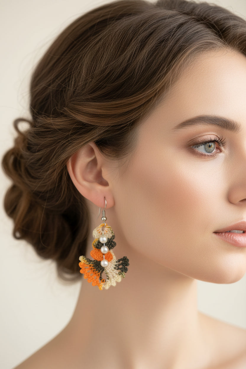 Handmade Pearl Bead Fan Earrings for Women