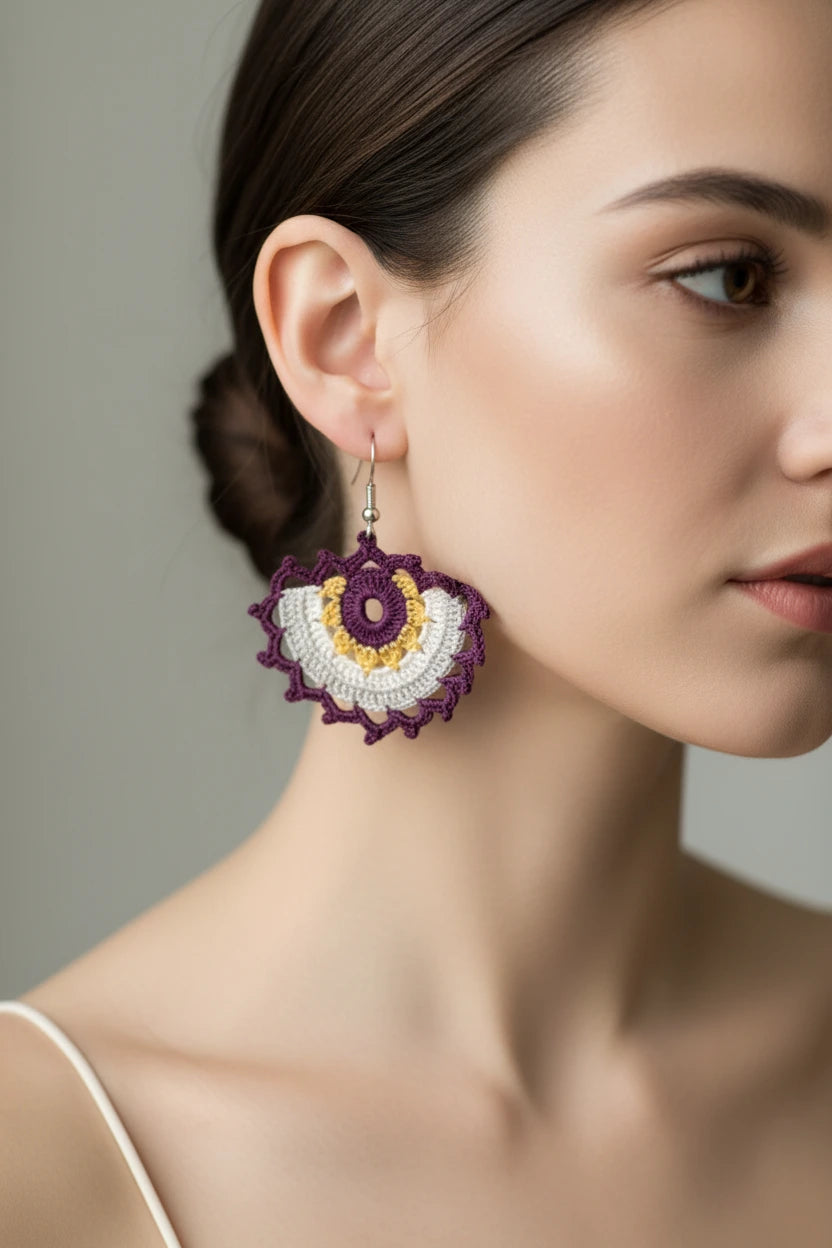 Handmade Colorful Crochet Dangle Earrings for Women