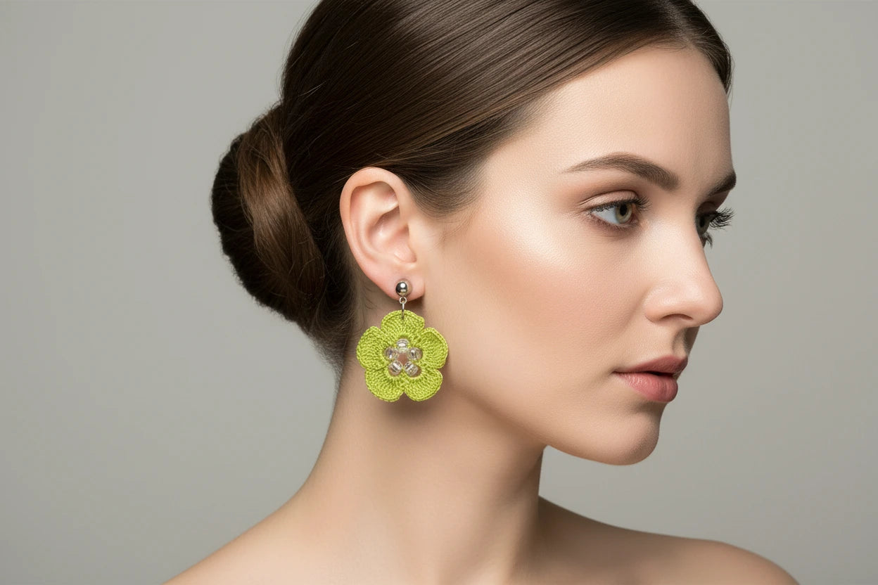 Women’s Handmade Colorful Crochet Flower Earrings – Boho Summer Drop Design