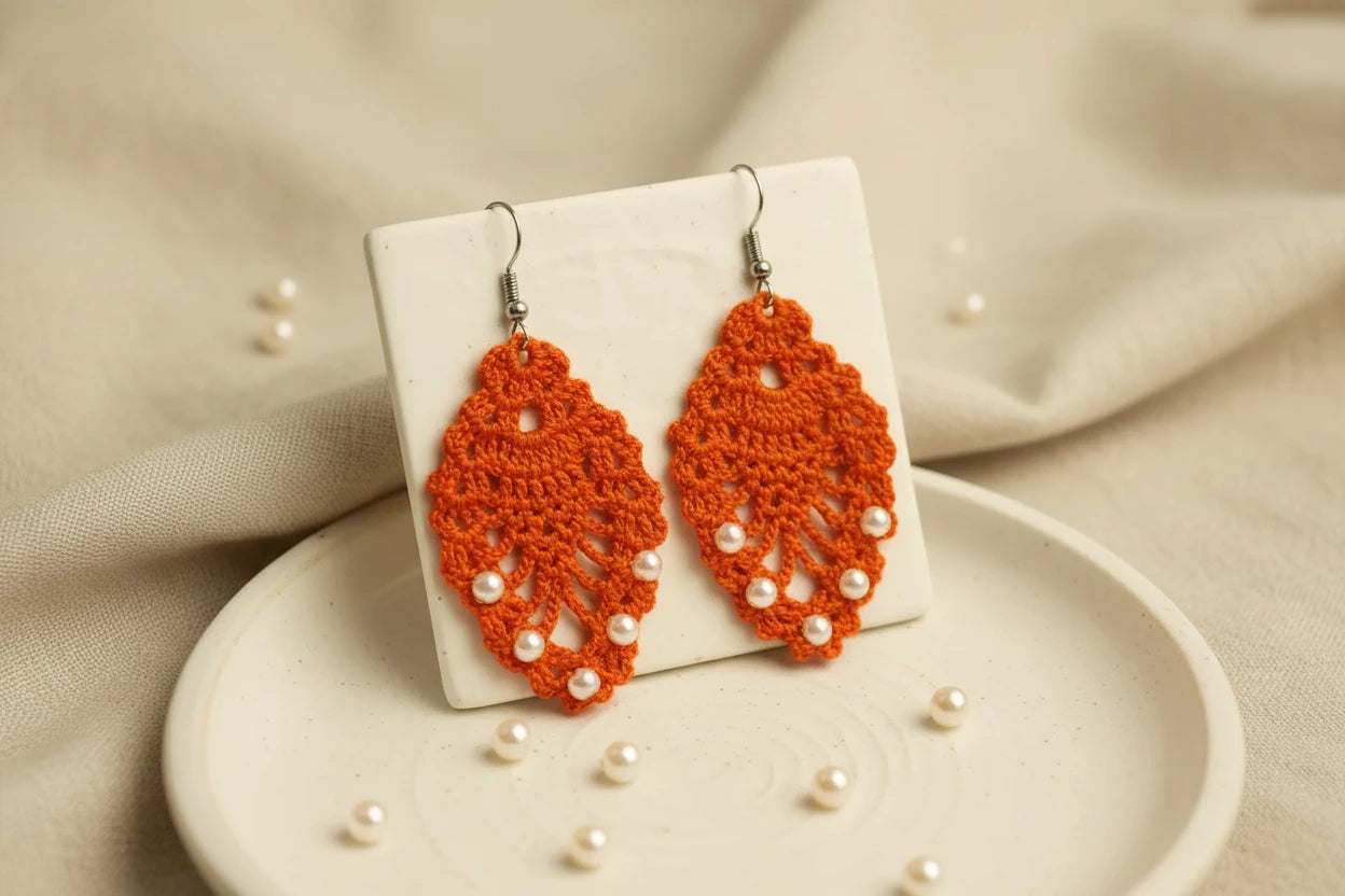 Women’s Handmade Beaded Strawberry Earrings – Vintage Crochet Pearl Design