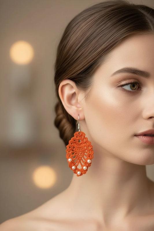 Women’s Handmade Beaded Strawberry Earrings – Vintage Crochet Pearl Design