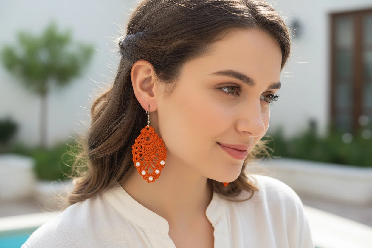 Women’s Handmade Beaded Strawberry Earrings – Vintage Crochet Pearl Design