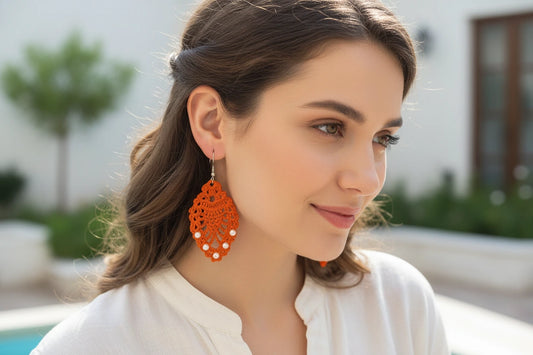 Women’s Handmade Beaded Strawberry Earrings – Vintage Crochet Pearl Design