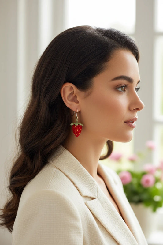 Handmade Strawberry Crochet Earrings – 4 Pairs Set