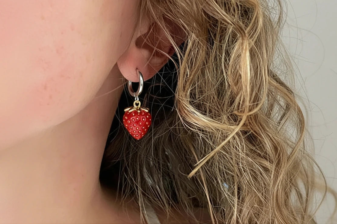 Handmade Strawberry Crochet Earrings – 4 Pairs Set