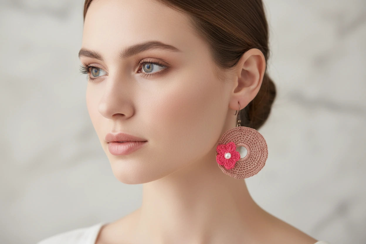 Women’s Handmade Crochet Everyday Earrings – Boho Knit Drop Design