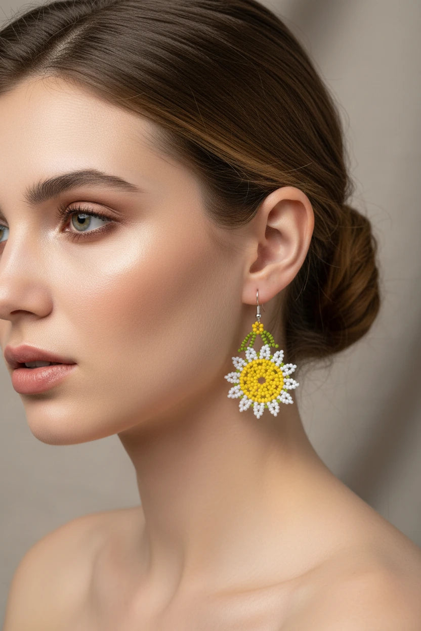 Women’s Handmade Sunflower Seed Bead Earrings – Boho Floral Design