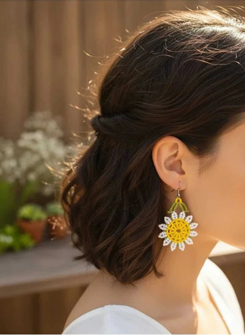 Women’s Handmade Sunflower Seed Bead Earrings – Boho Floral Design