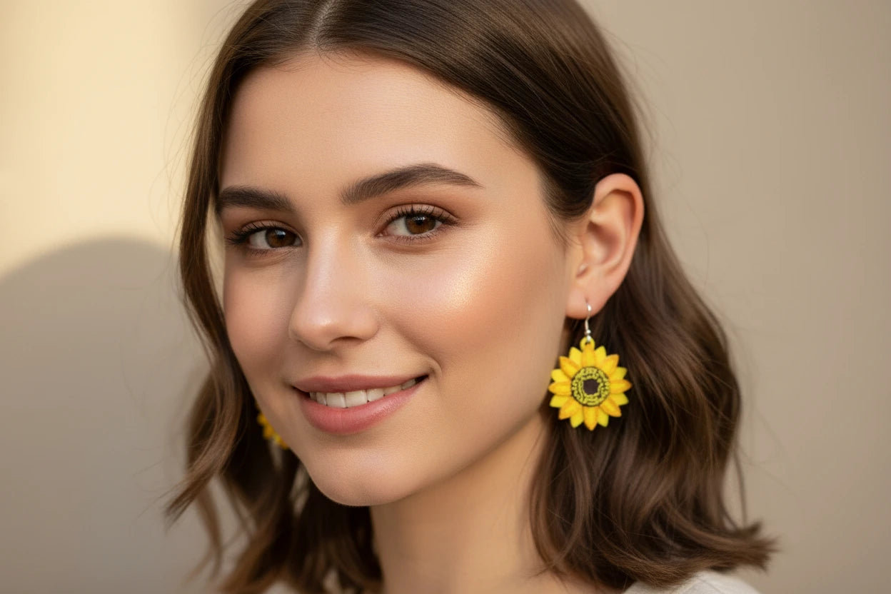 Women’s Handmade Yellow Daisy Figurine Earrings – Colorful Fun Design