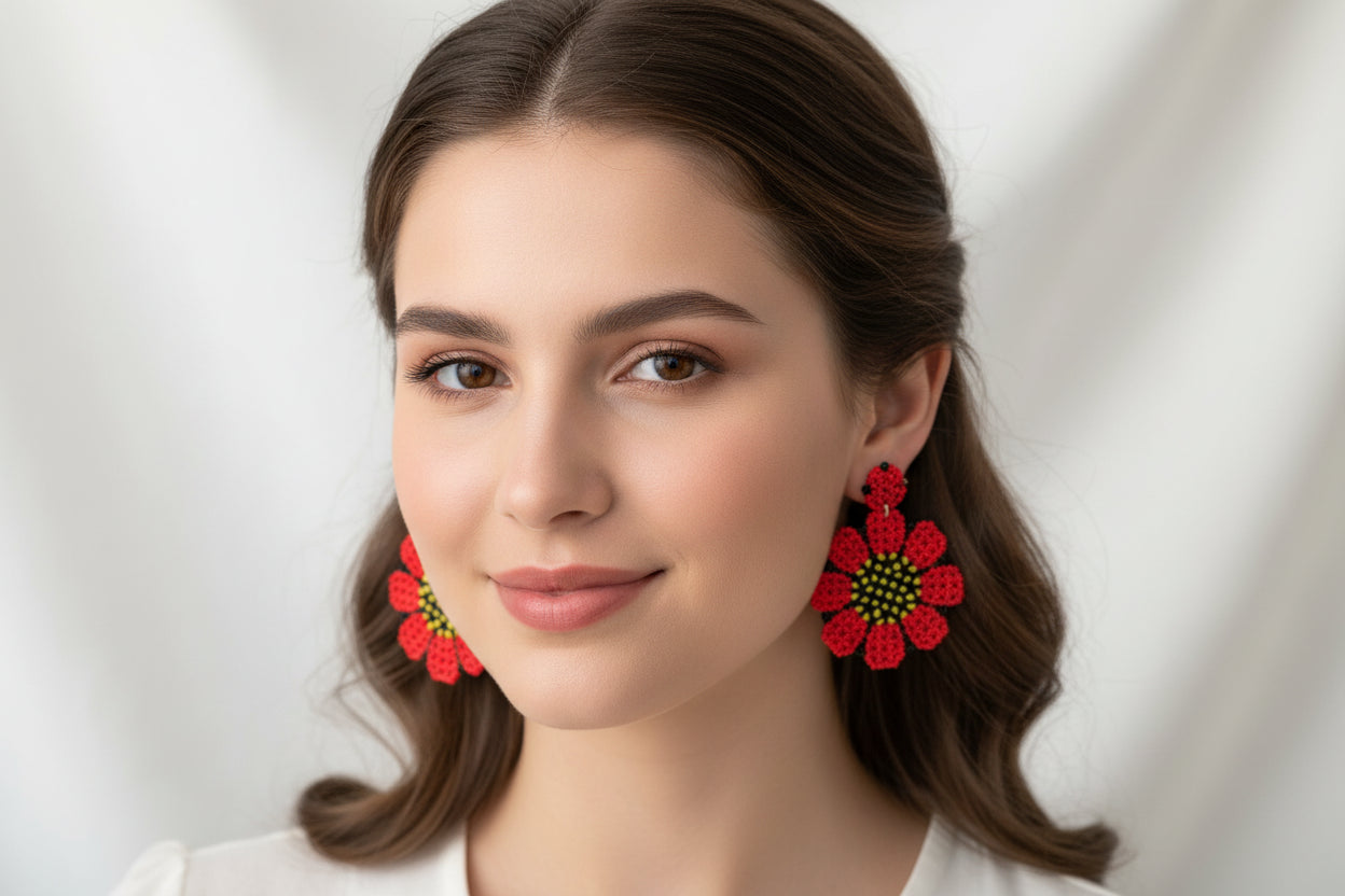Handmade Seed Bead Flower Earrings for Women – Boho Style