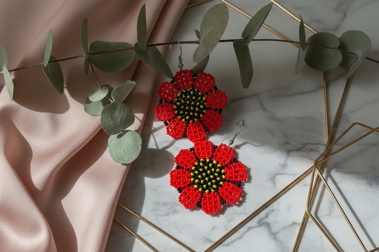 Handmade Seed Bead Flower Earrings for Women – Boho Style