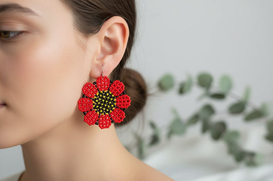 Handmade Seed Bead Flower Earrings for Women – Boho Style