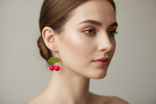 Handmade Cherry Oya Needle Lace Earrings for Women – Boho
