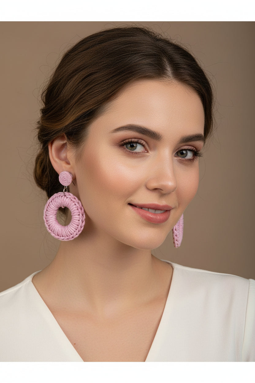 Women’s Handmade Hoop Earrings – Minimal Pink Circle Design