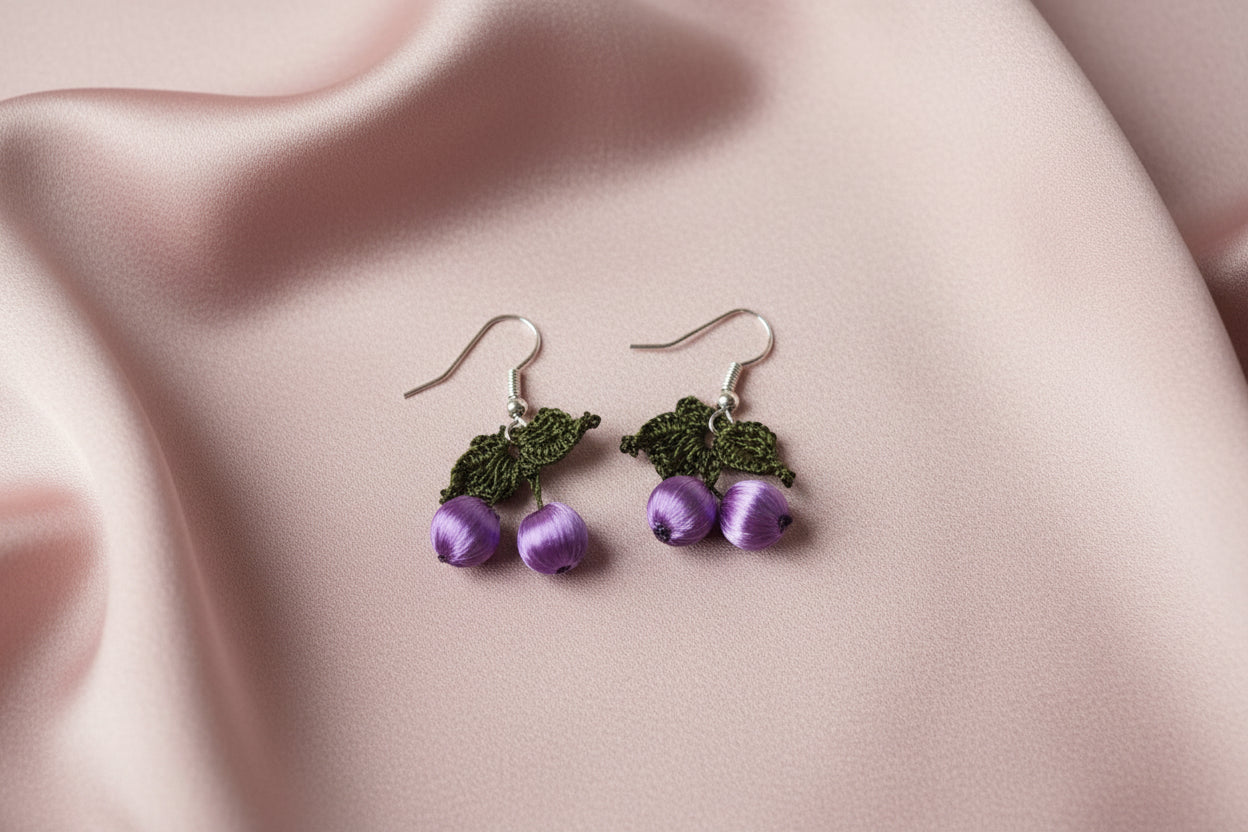 Handmade Cherry Oya Needle Lace Earrings for Women – Boho