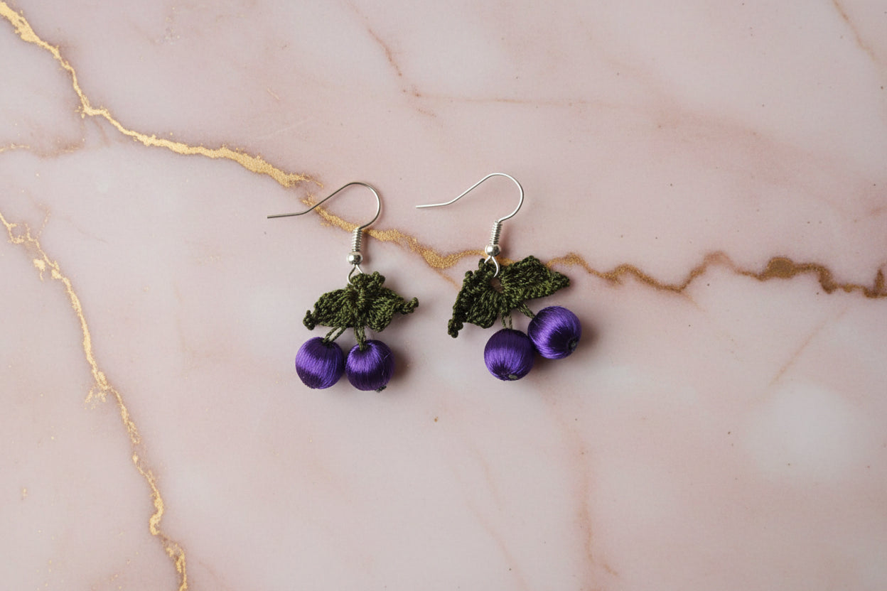 Handmade Cherry Oya Needle Lace Earrings for Women – Boho