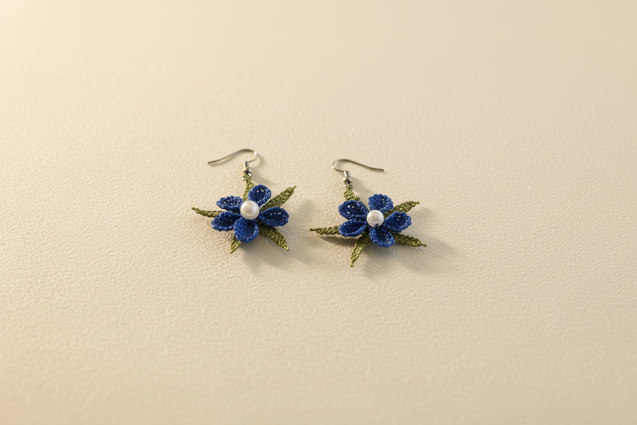 Handmade Purple Floral Crochet Dangle Earrings for Women