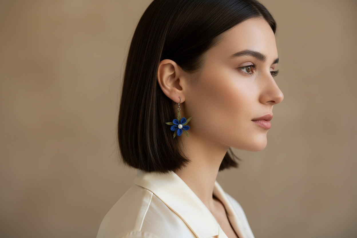 Handmade Purple Floral Crochet Dangle Earrings for Women