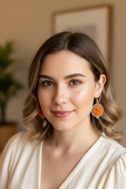 Handmade Floral Crochet Dangle Earrings for Women