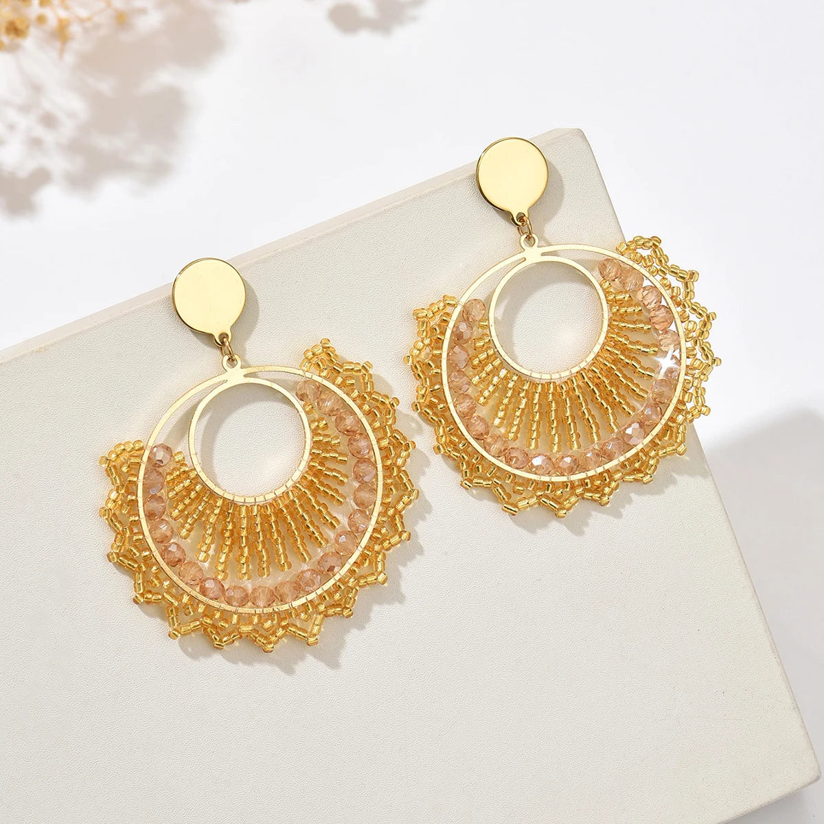 Women’s Bohemian Fan-Shaped Beaded Earrings – Retro Resort Style Jewelry