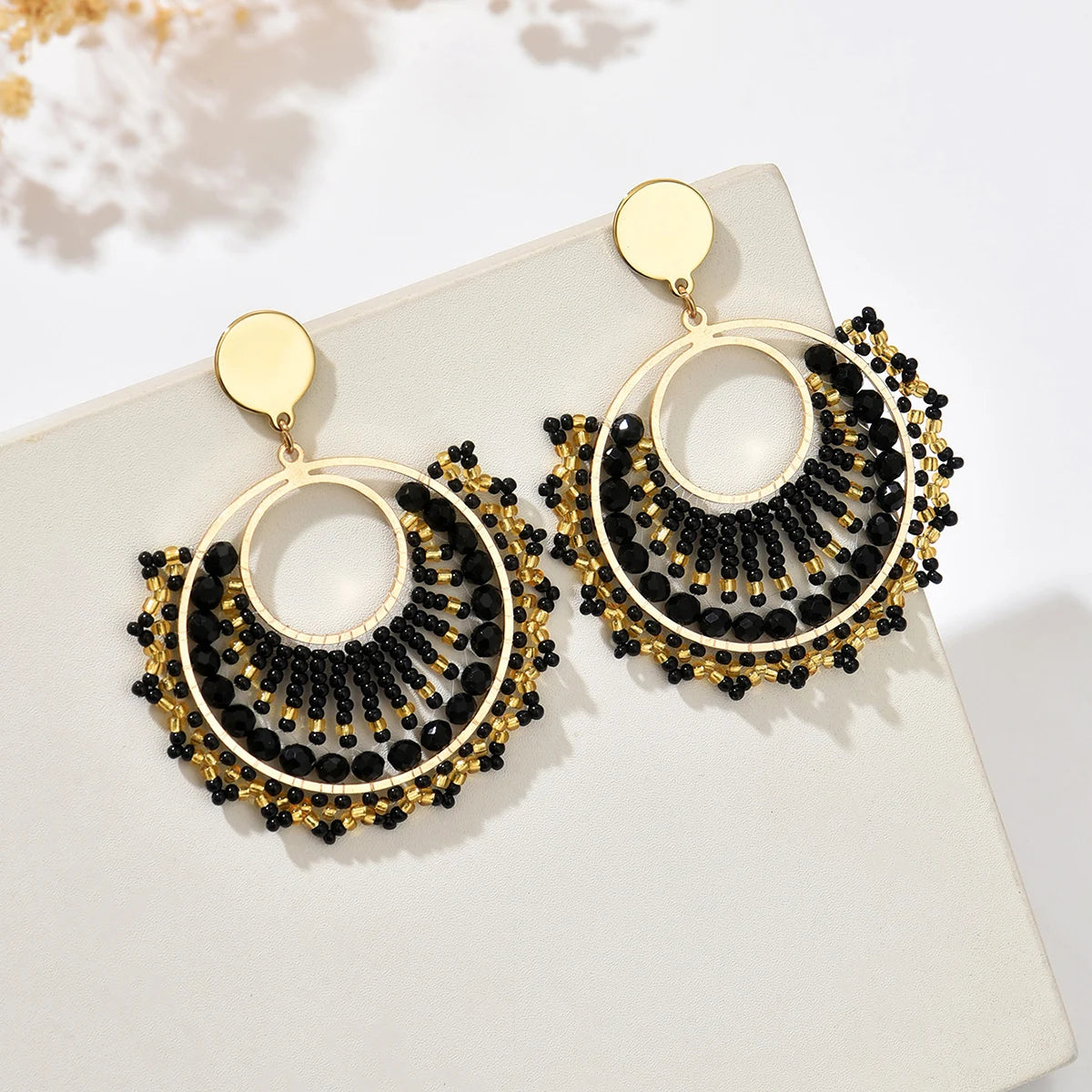 Women’s Bohemian Fan-Shaped Beaded Earrings – Retro Resort Style Jewelry