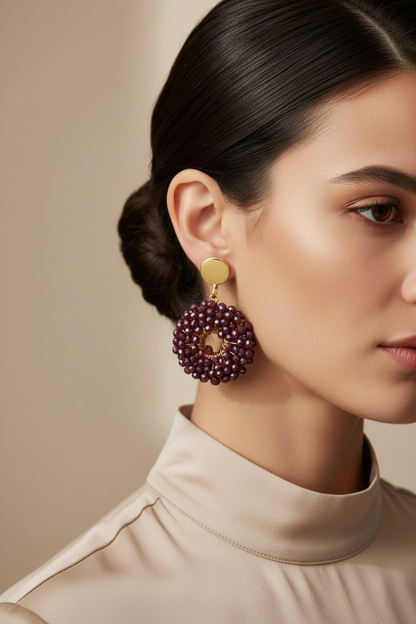 Women’s Handmade Round Bead Earrings – Minimalist Elegant Drop Jewelry