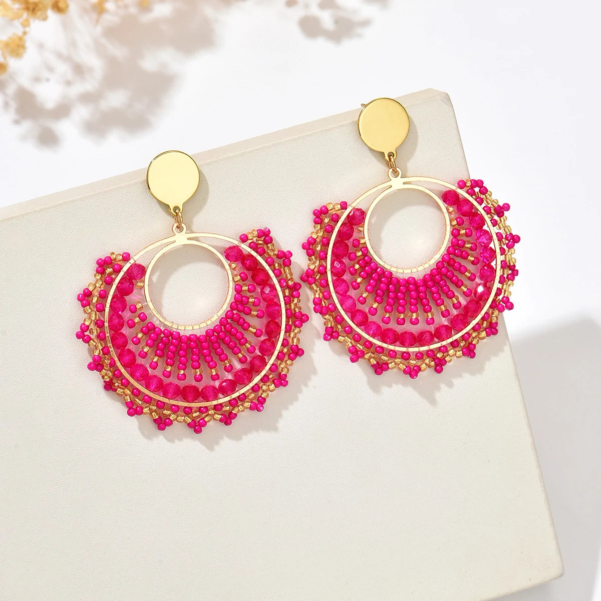 Women’s Bohemian Fan-Shaped Beaded Earrings – Retro Resort Style Jewelry
