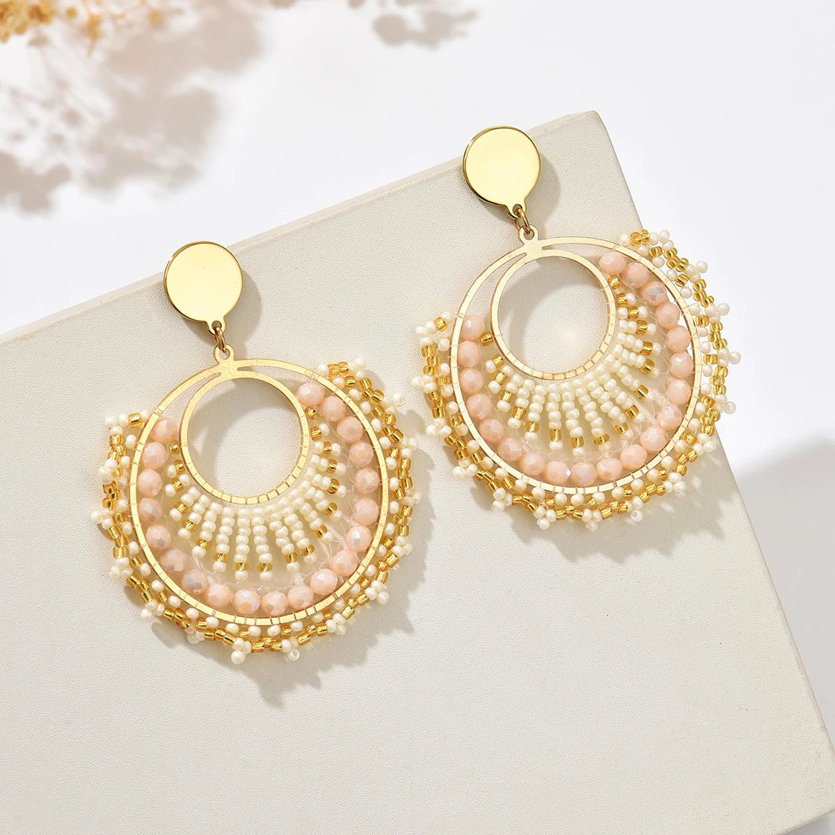 Women’s Bohemian Fan-Shaped Beaded Earrings – Retro Resort Style Jewelry