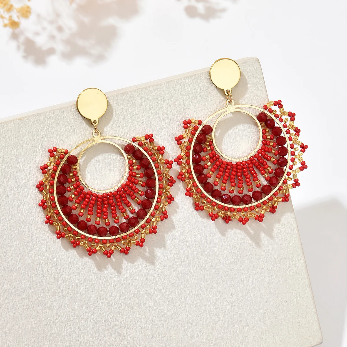 Women’s Bohemian Fan-Shaped Beaded Earrings – Retro Resort Style Jewelry