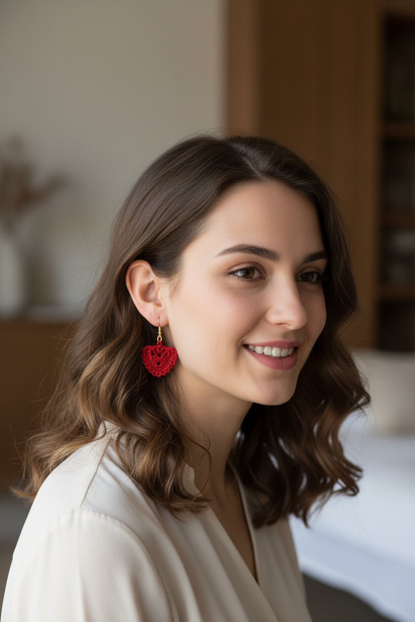 Women’s Handmade Blue Crochet Earrings – Boho Thread Hoop Design