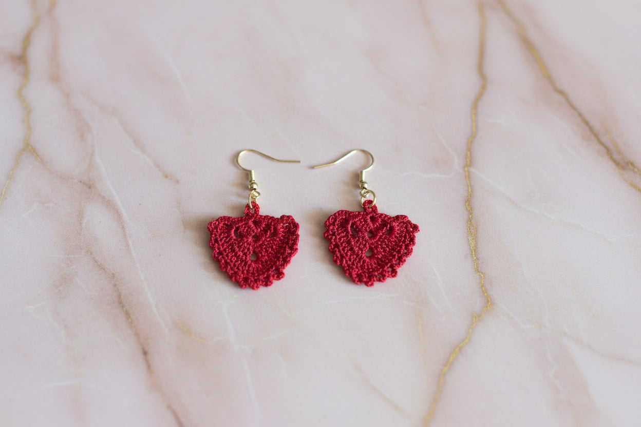 Women’s Handmade Blue Crochet Earrings – Boho Thread Hoop Design