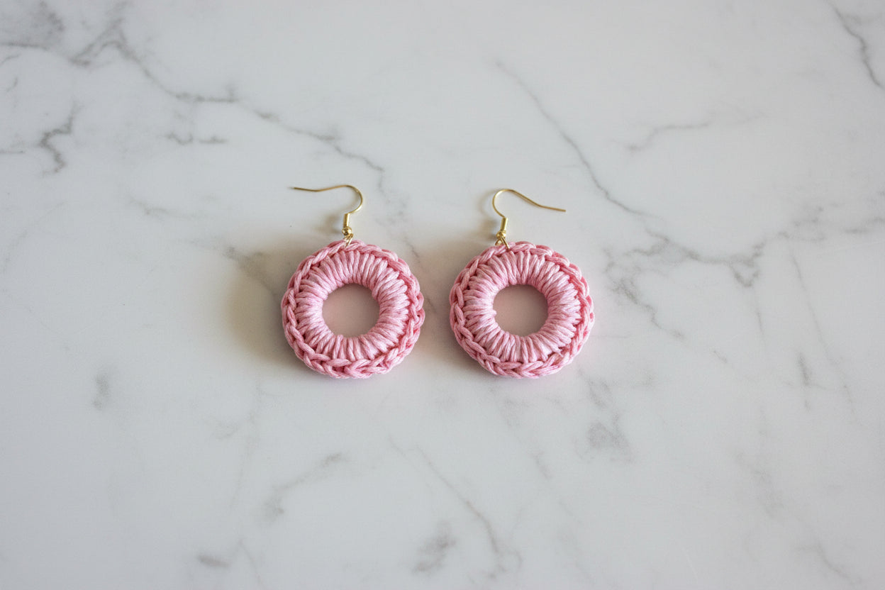 Women’s Handmade Hoop Earrings – Minimal Pink Circle Design