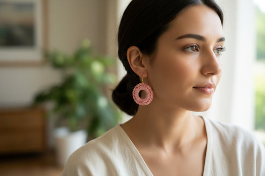 Women’s Handmade Hoop Earrings – Minimal Pink Circle Design