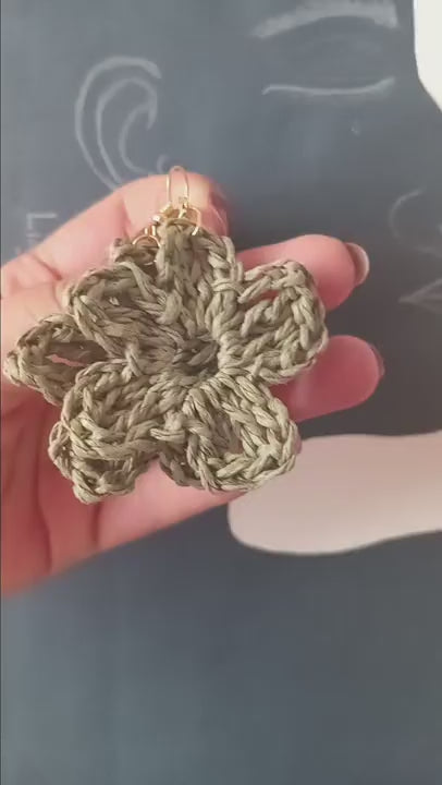 Women’s Handmade Raffia Flower Earrings – Crochet Boho Dangle Design